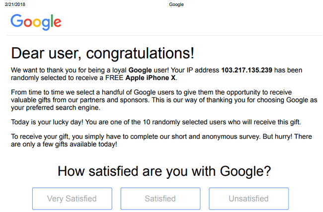Scam Google FREE Apple iPhone X Visitor Browser Opinion Survey